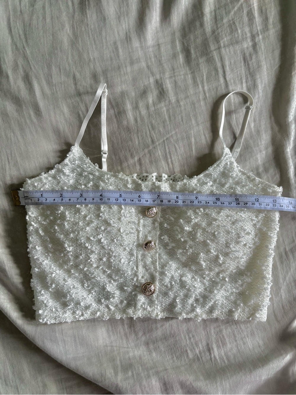 White Textured Crop Cami Top with Buttons - Women - Picture 2 of 4